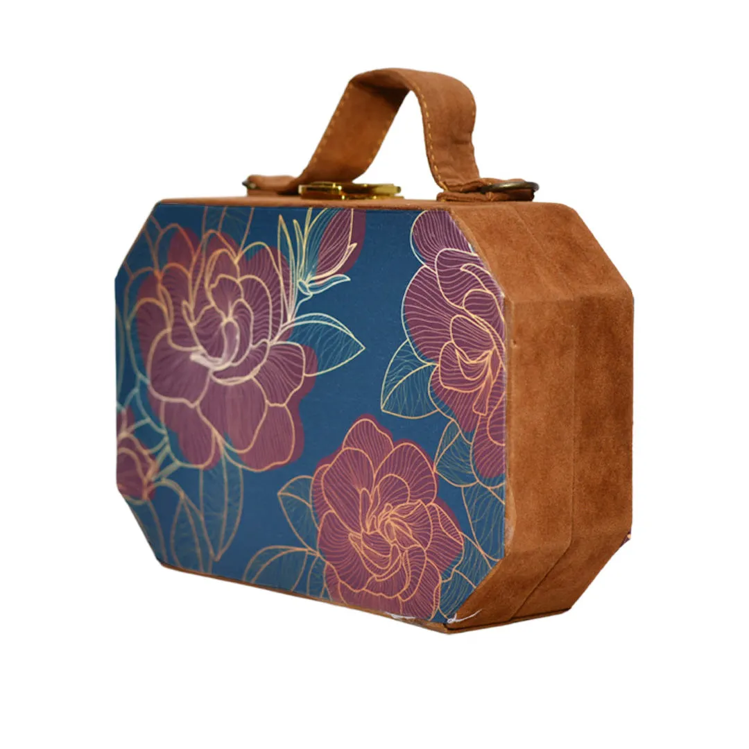 Teal Blue Rose Printed Clutch