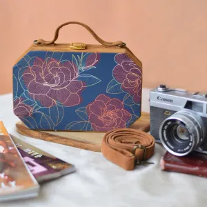 Teal Blue Rose Printed Clutch