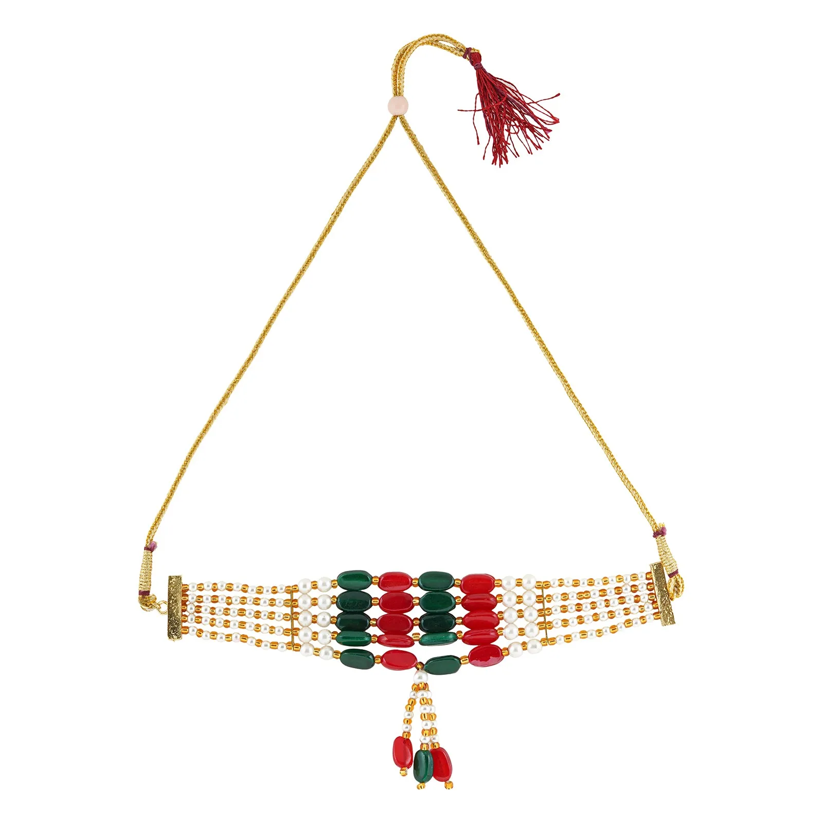 Teejh Amisha Green and red Beaded gold necklace