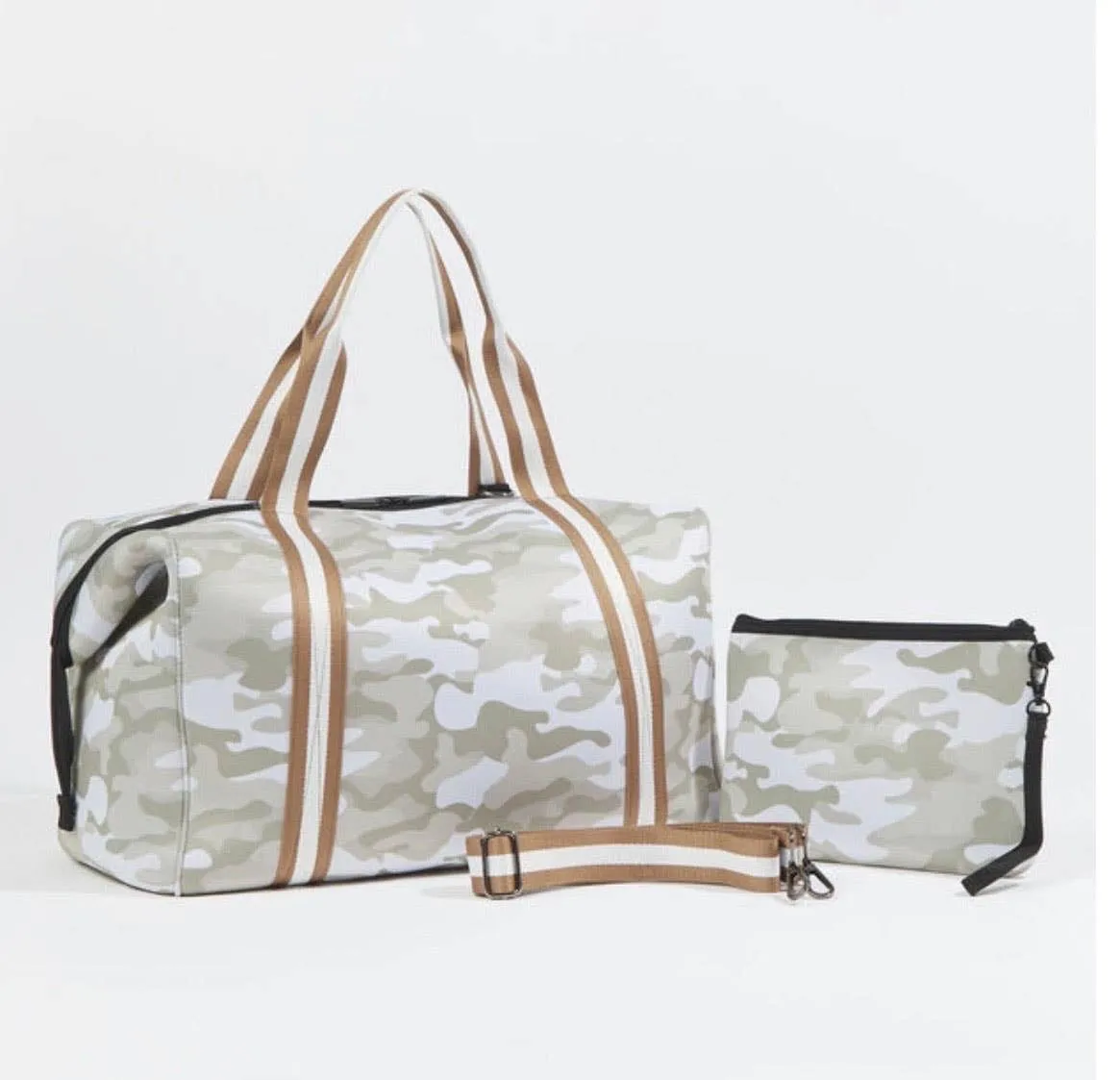 The Cassie Weekender Champagne  Camo W/gold Straps