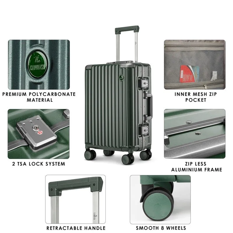 THE CLOWNFISH Combo of 2 Stark Series Luggage Polycarbonate Hard Case Suitcases Eight Wheel Trolley Bags with Double TSA Locks- Forest Green (Medium 67 cm-26 inch, Small 57 cm-22 inch)