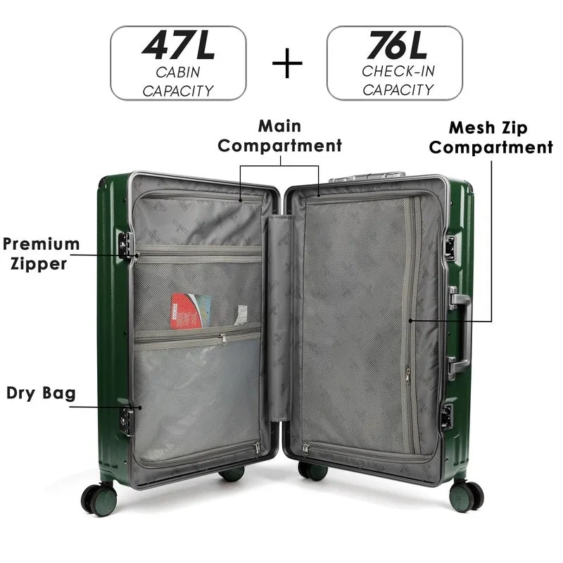 THE CLOWNFISH Combo of 2 Stark Series Luggage Polycarbonate Hard Case Suitcases Eight Wheel Trolley Bags with Double TSA Locks- Forest Green (Medium 67 cm-26 inch, Small 57 cm-22 inch)