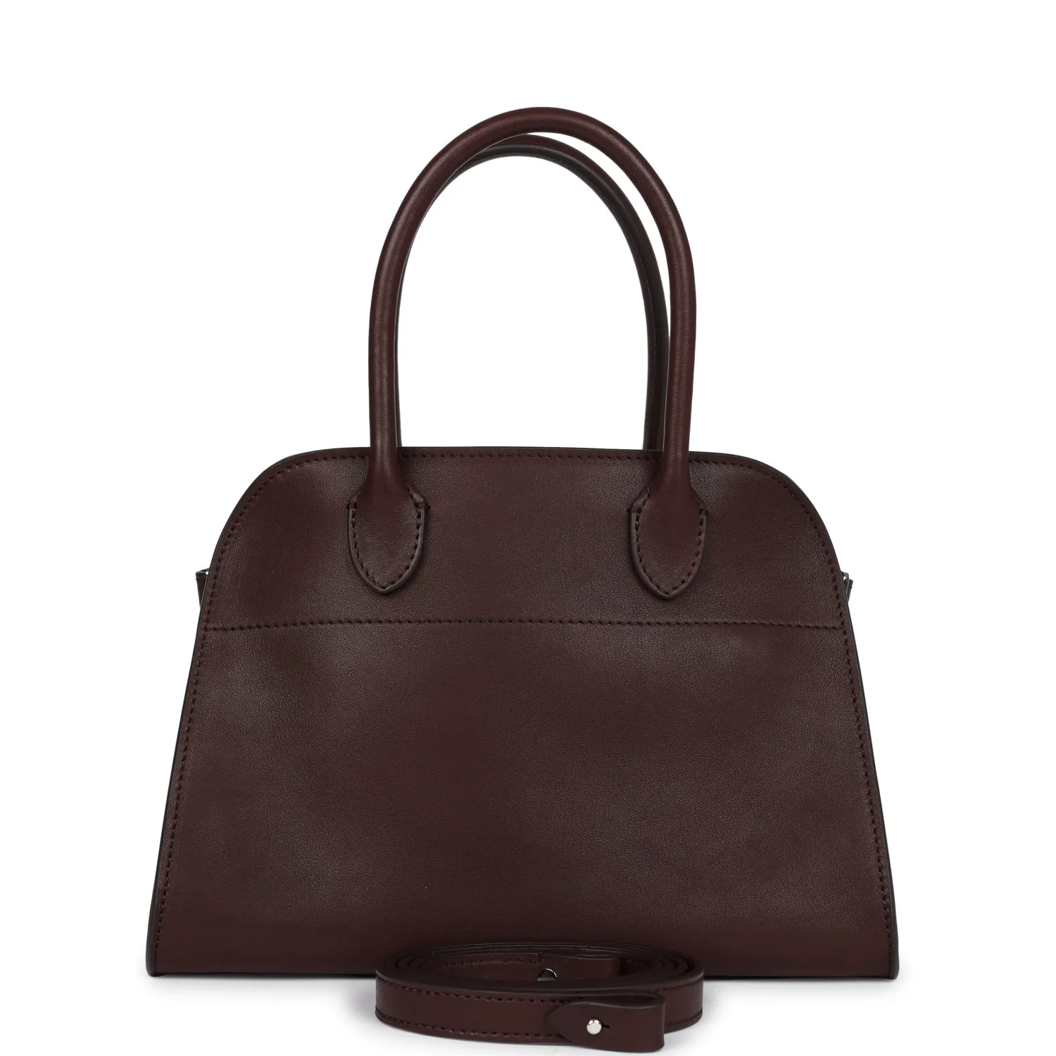 The Row Soft Margaux 10 Bag Dark Brown Saddle Leather Silver Hardware