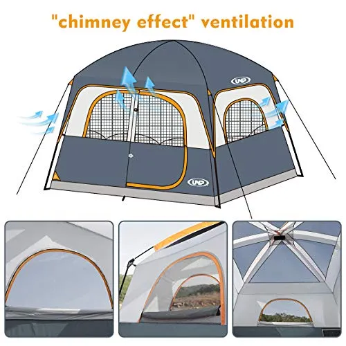 UNP Tents 6 Person Waterproof Windproof Easy Setup, Double Layer, Grey