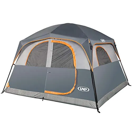 UNP Tents 6 Person Waterproof Windproof Easy Setup, Double Layer, Grey