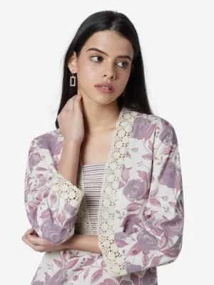 Utsa Lilac Rose Patterned A-line Kurta