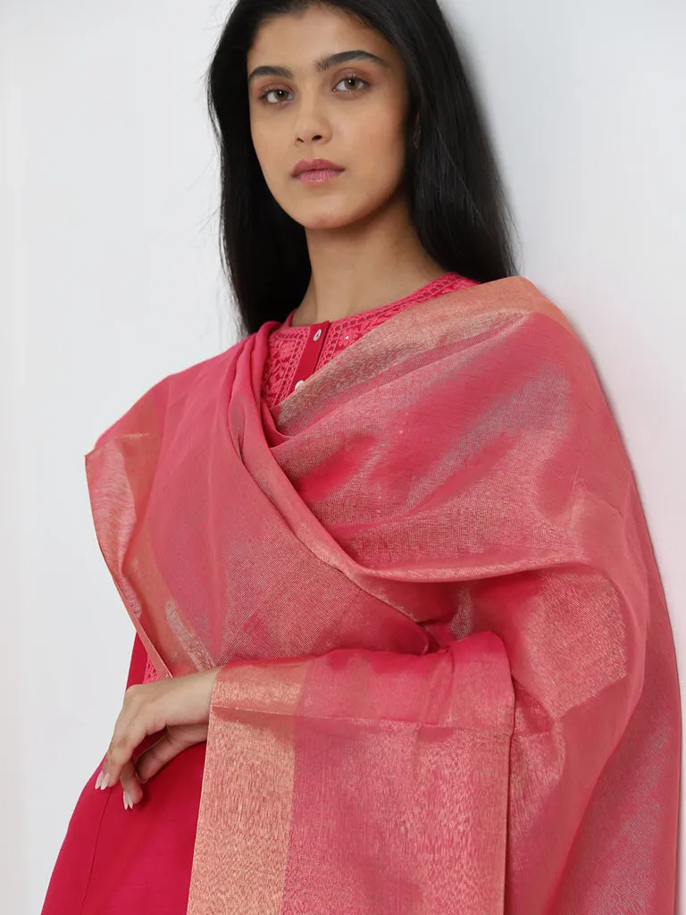 Utsa Pink Stripe Printed Dupatta