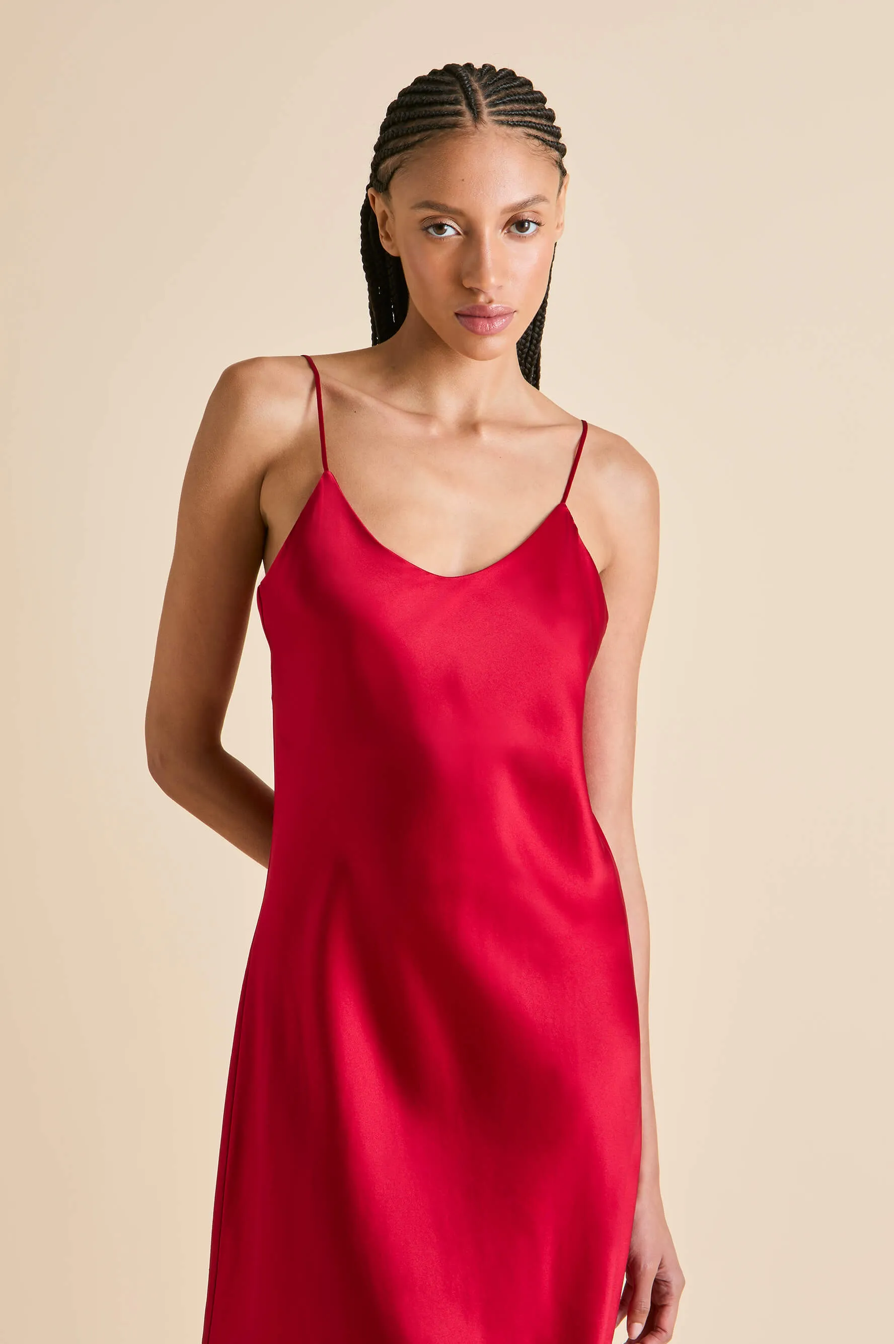 Venus Ruby Red Slip Dress in Silk Satin