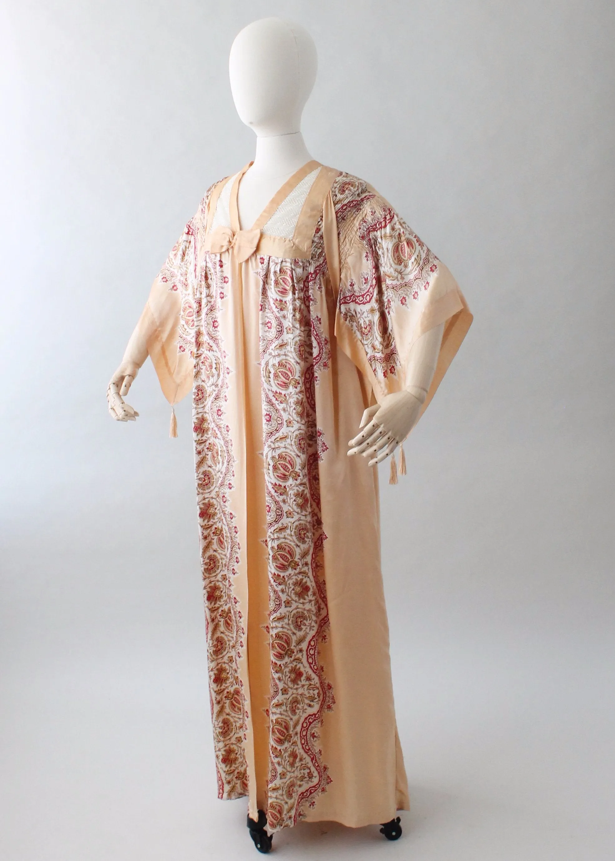 Vintage 1920s Printed Silk Robe with Tassels