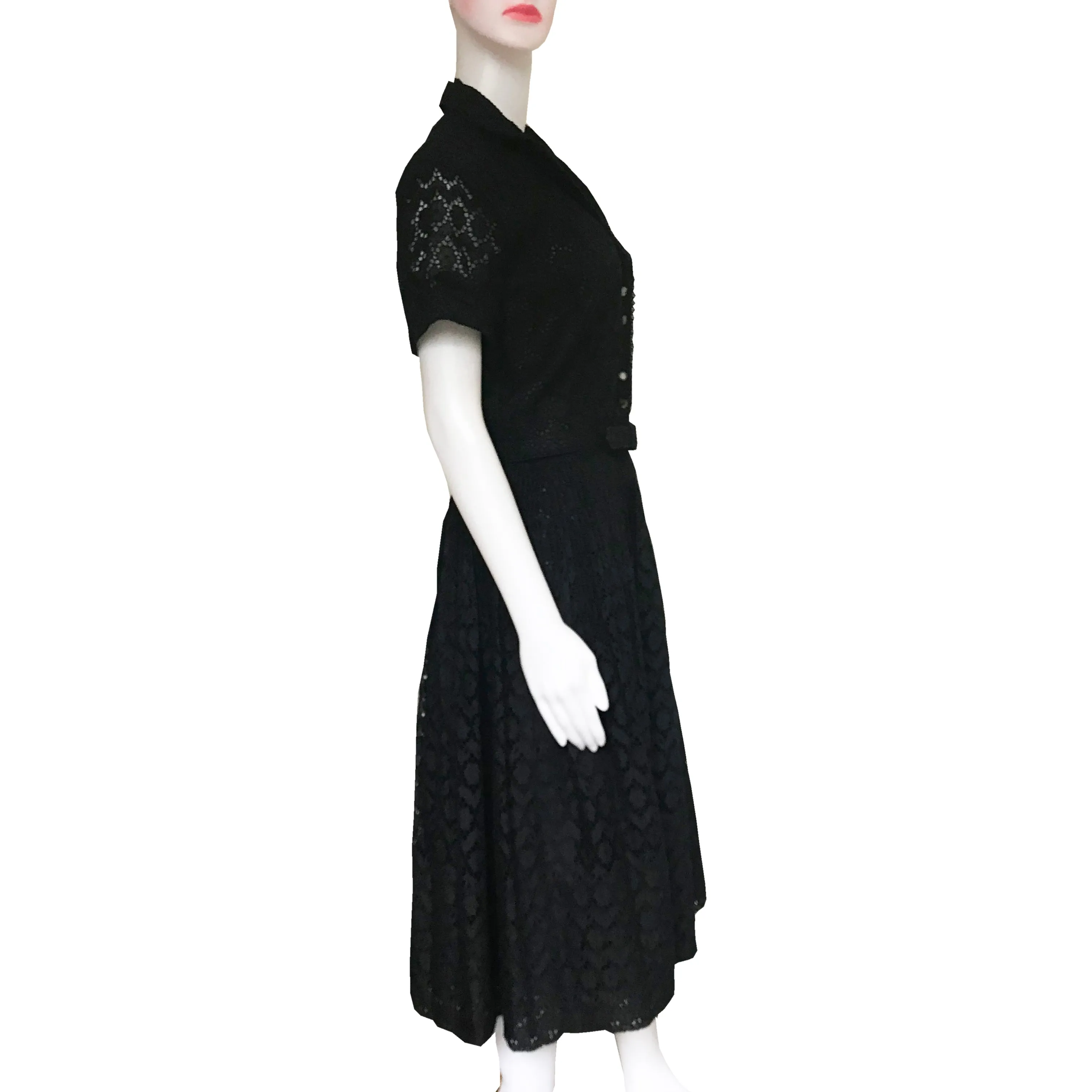 Vintage 1950s Aywon Originals Lace Eyelet Belted Dress