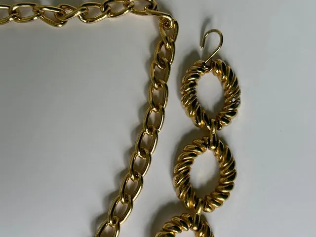 Vintage 1980s Gold Tone Large Ribbed Link Belt Chain