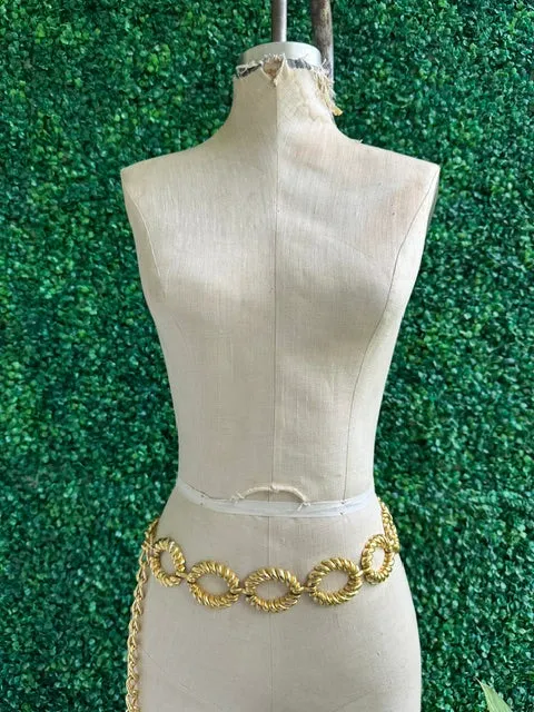 Vintage 1980s Gold Tone Large Ribbed Link Belt Chain