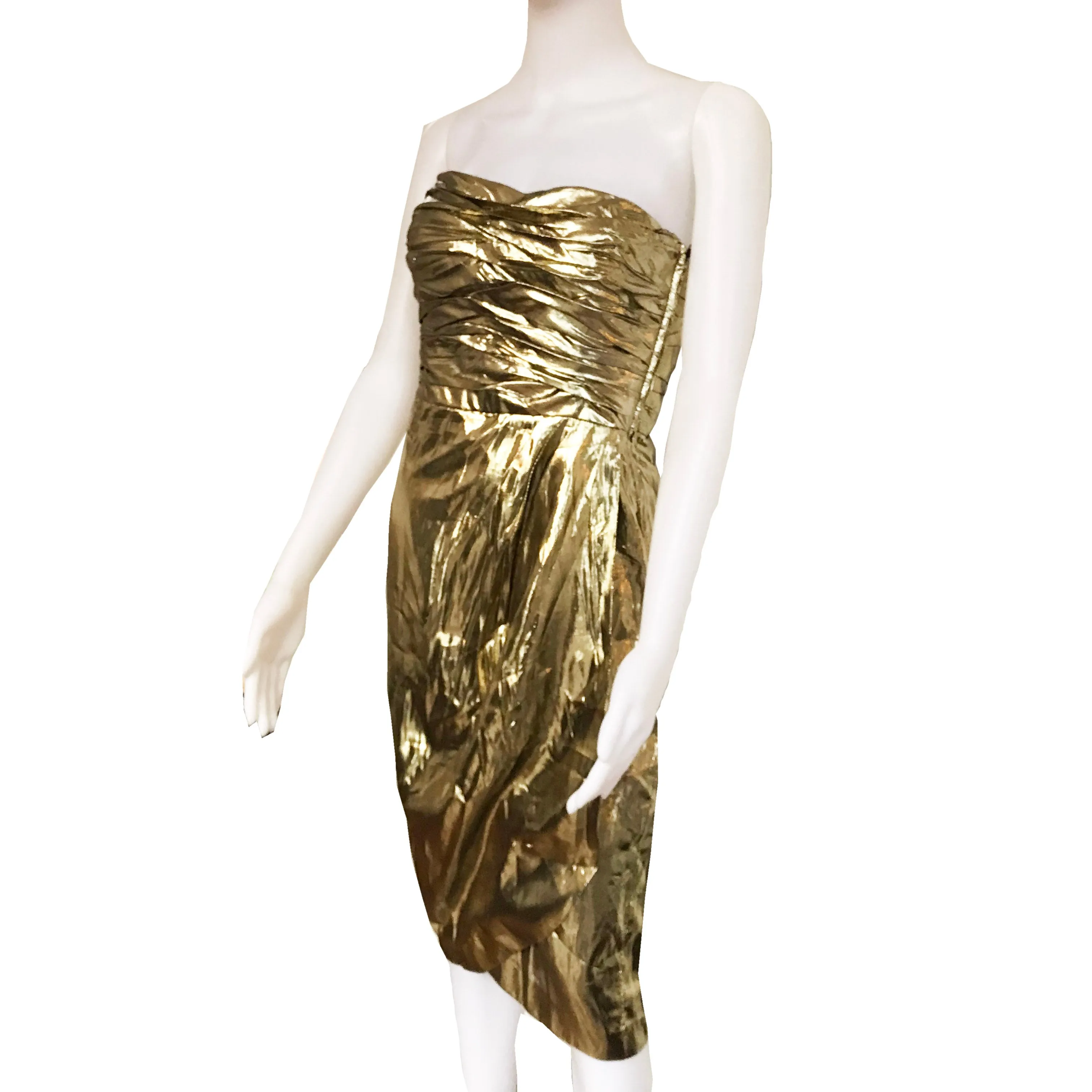 Vintage 1980s Jackie Bernard Gold Lamé Dress