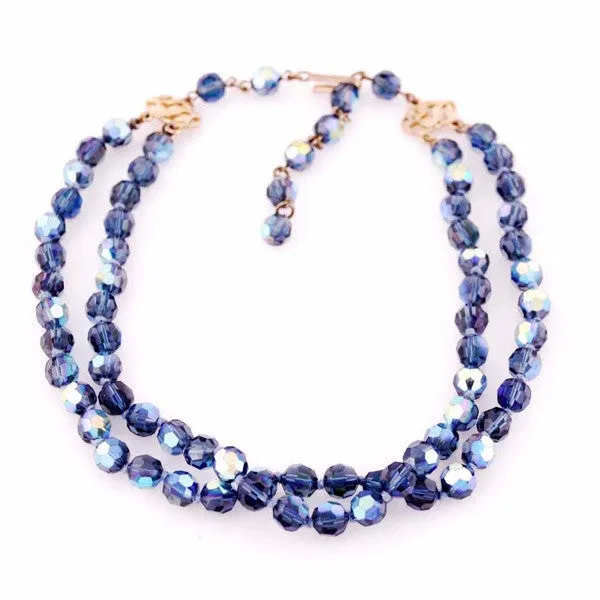 Vintage Aurora Borealis Blue Crystal Necklace 1950S