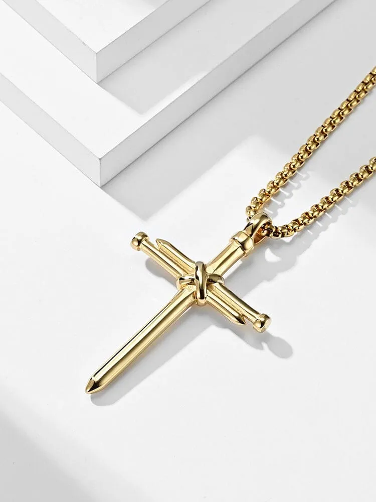 Vintage Nail Cross Pendant with Chain