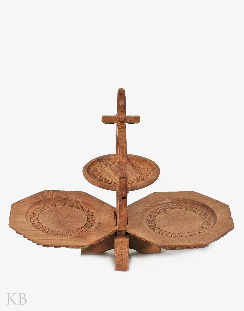 Walnut Wood Carved Tree of Life Cake Stand