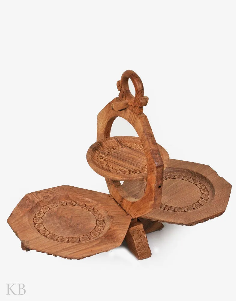 Walnut Wood Carved Tree of Life Cake Stand