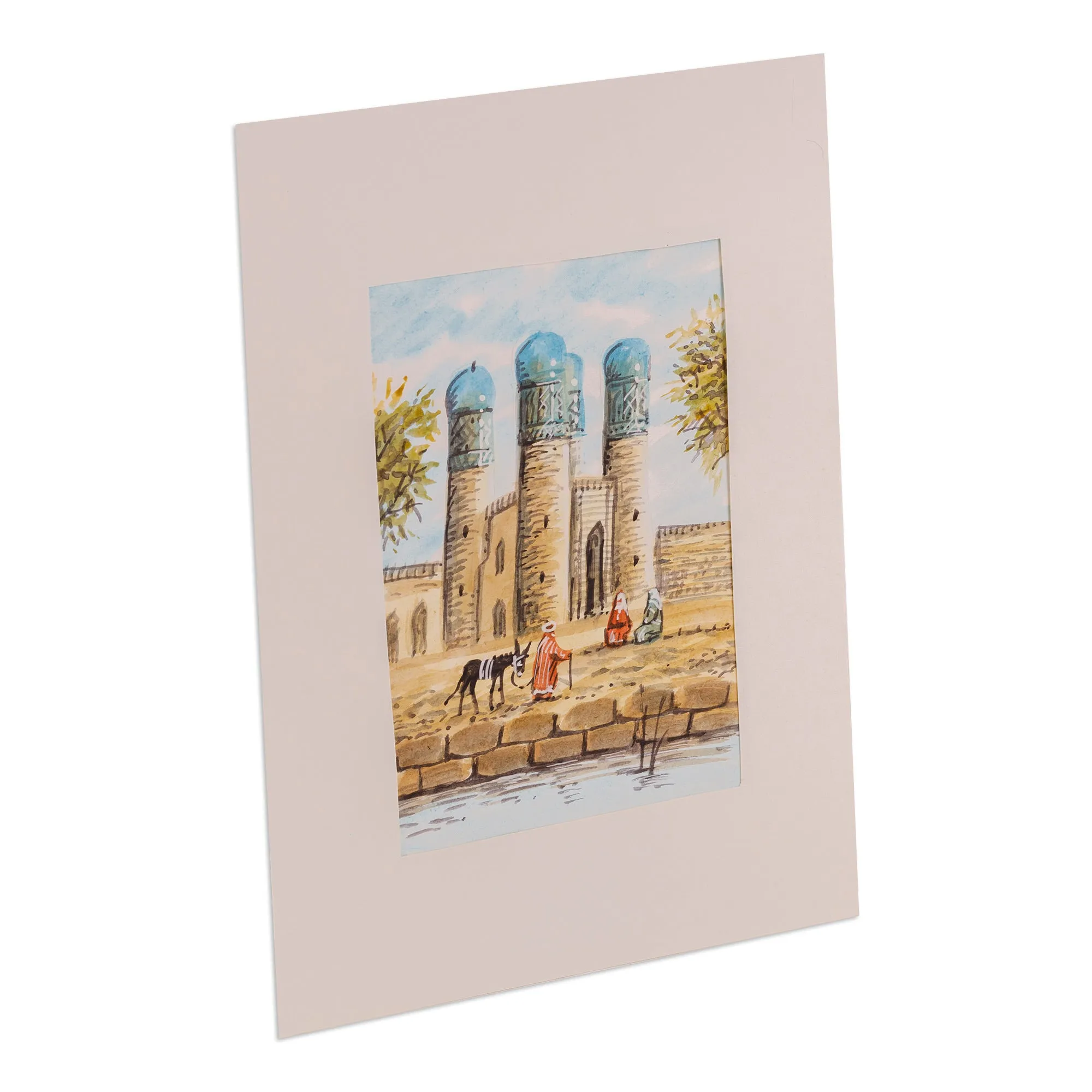 Watercolor Scene of Minaret Mosque Towers in Uzbekistan - Bukhara's Architecture IV | NOVICA