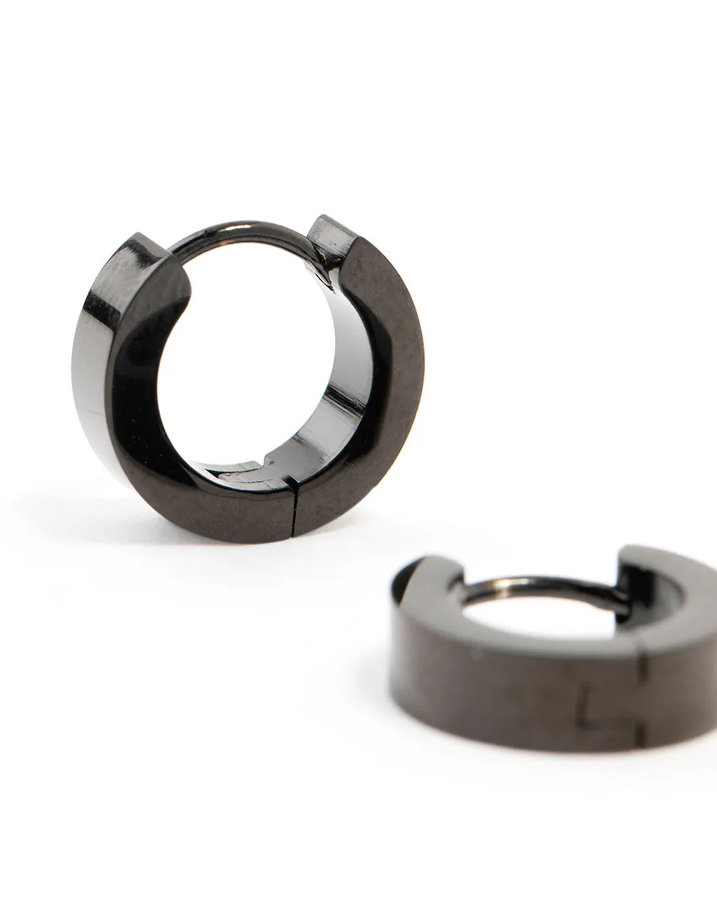 Waterproof Black Coated  Stainless Steel Wide Huggie Earrings