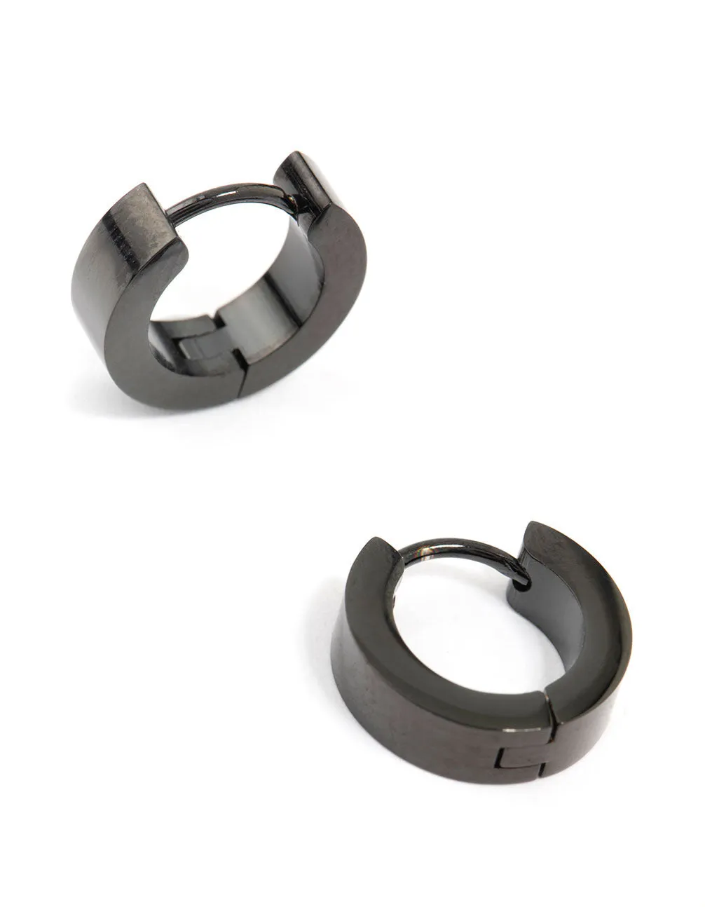 Waterproof Black Coated  Stainless Steel Wide Huggie Earrings