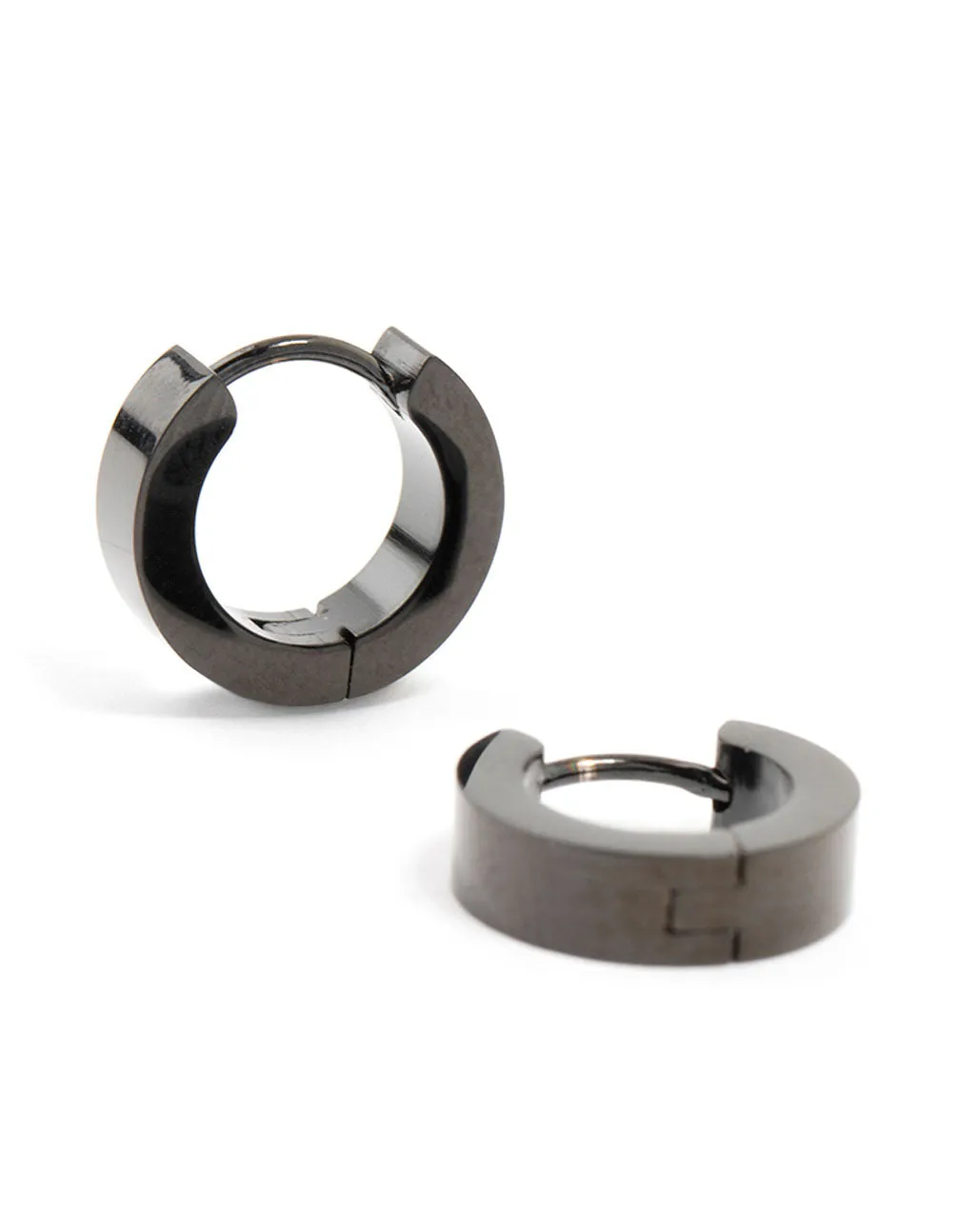 Waterproof Black Coated  Stainless Steel Wide Huggie Earrings