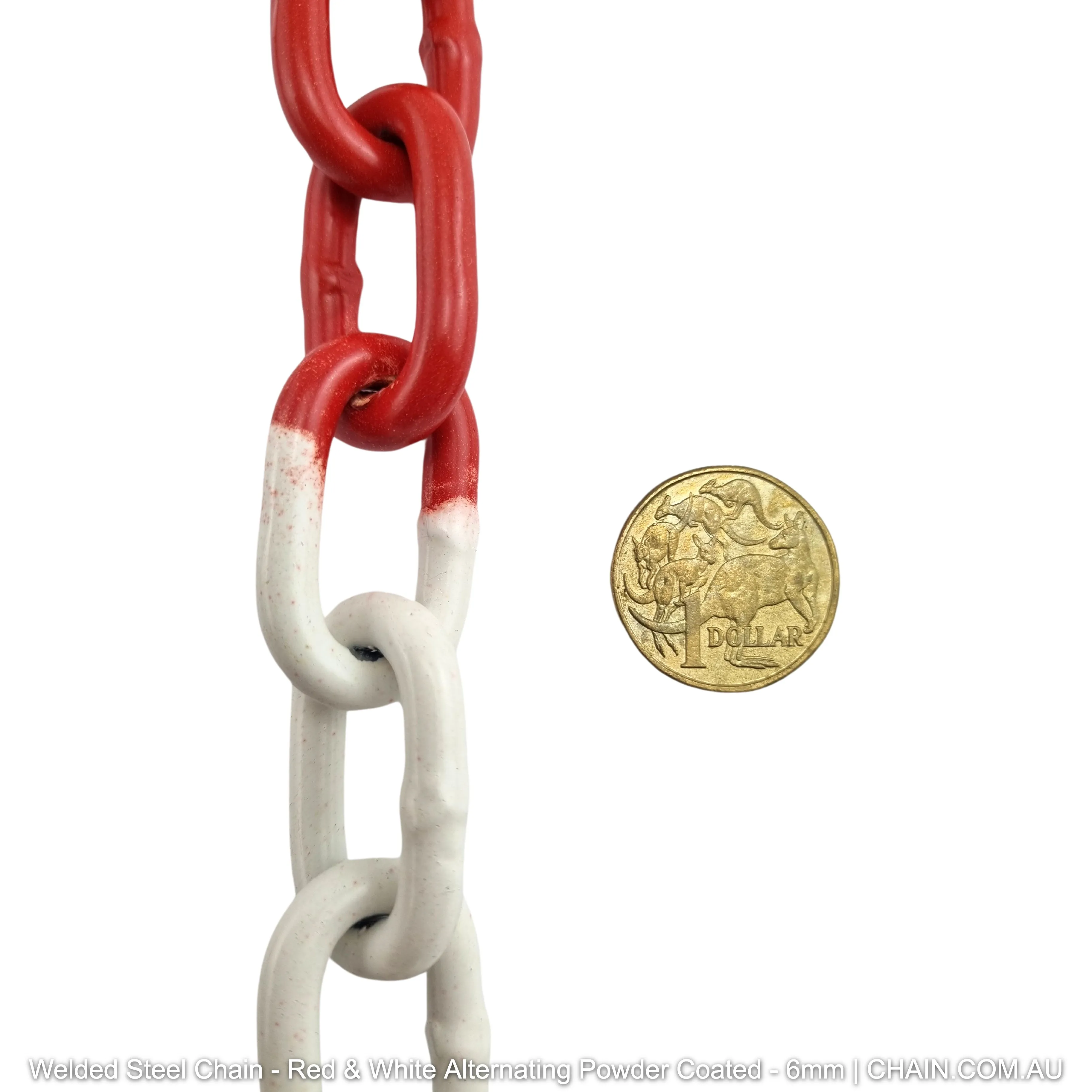 Welded Steel Chain - Red and White Alternating Powder Coated