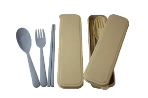 Wheat Chopstick with Fork & Spoon Set