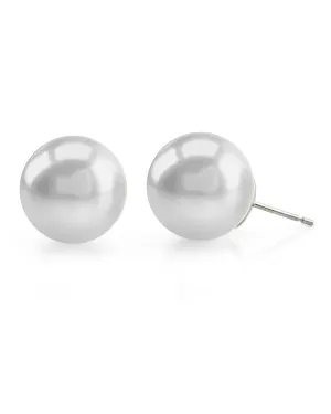 White South Sea Round Pearl Stud Earrings, 13.0-14.0mm