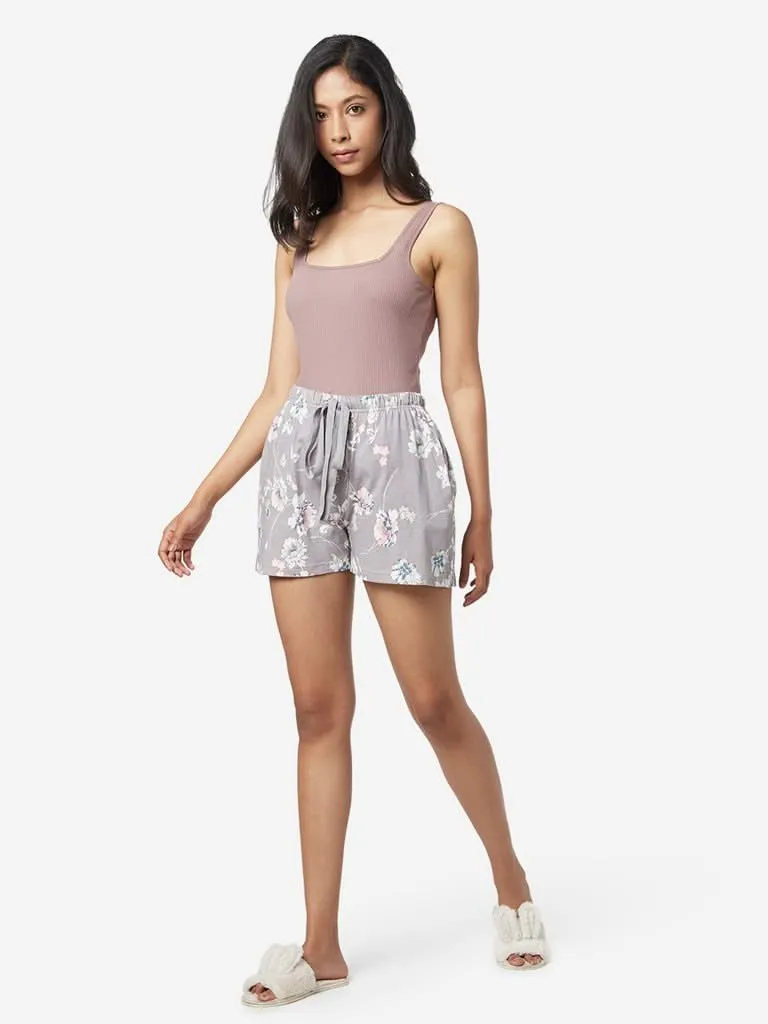 Wunderlove Grey Floral Pattern Shorts