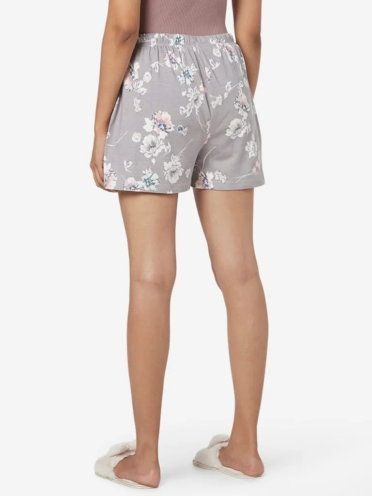 Wunderlove Grey Floral Pattern Shorts