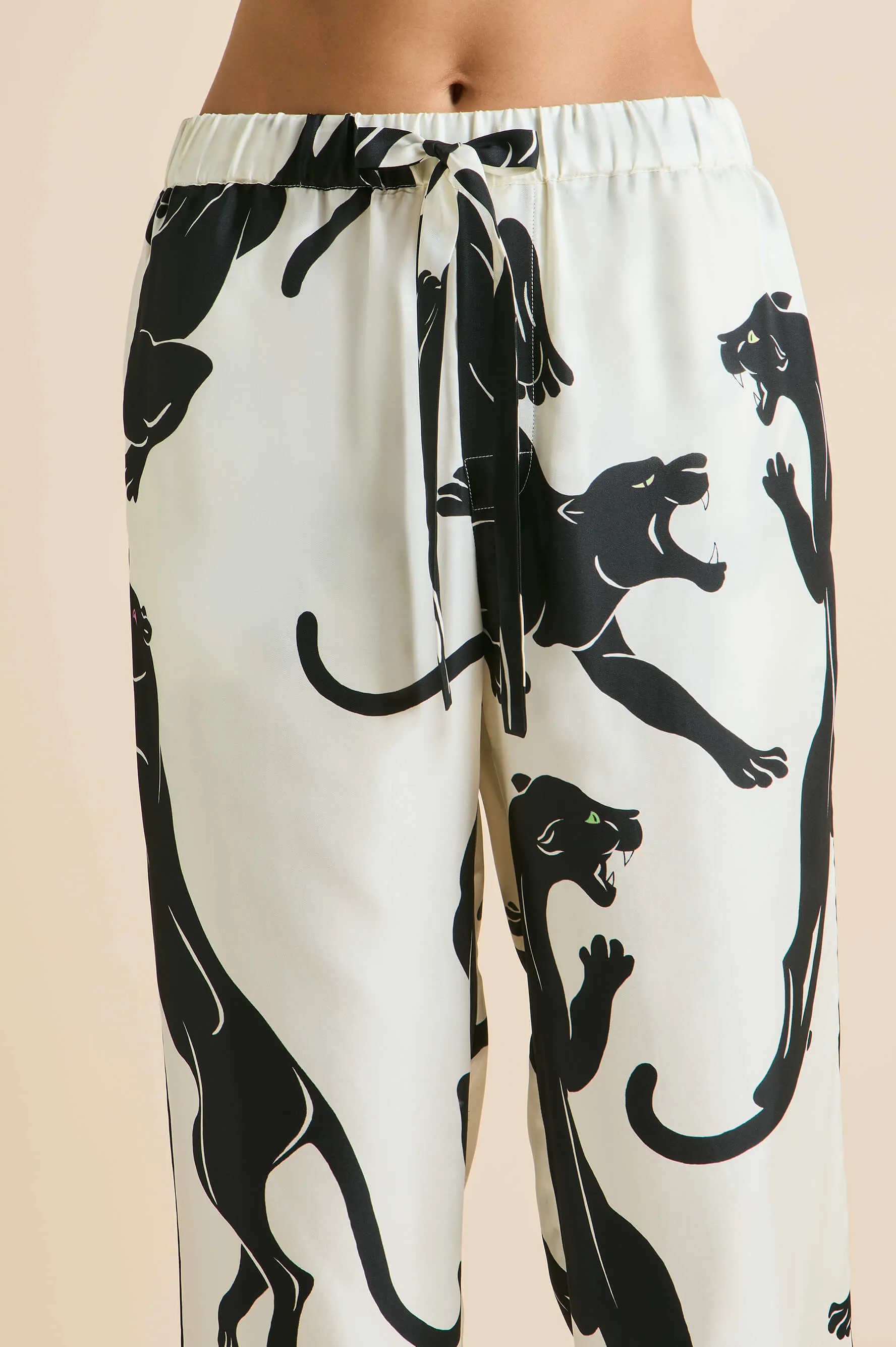 Yves Romain Ivory Panther Pajamas in Silk Twill